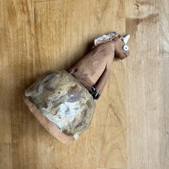 Art Pottery Signed Unicorn Whimsical Funny Ugly Clay Bell Rattle Figurine OOAC - Picture 8 of 11